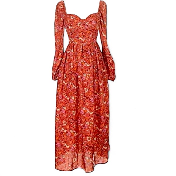 Bog Collective Romantic Long Sleeve Sweetheart Neckline Maxi Cinched Back Dress - Picture 1 of 9
